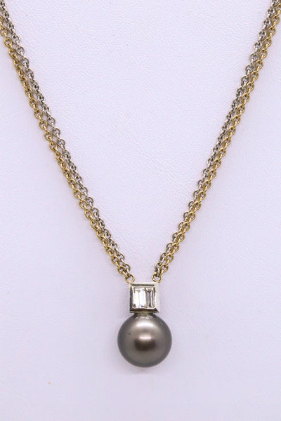 TAHITIAN PEARL & DIAMONDS 14 KT DOUBLE CHAIN NECKLACE