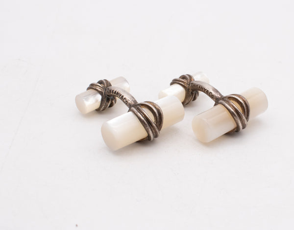 TIFFANY & CO. VINTAGE PAIR OF CUFFLINKS IN .925 STERLING SILVER WITH WHITE NACRE