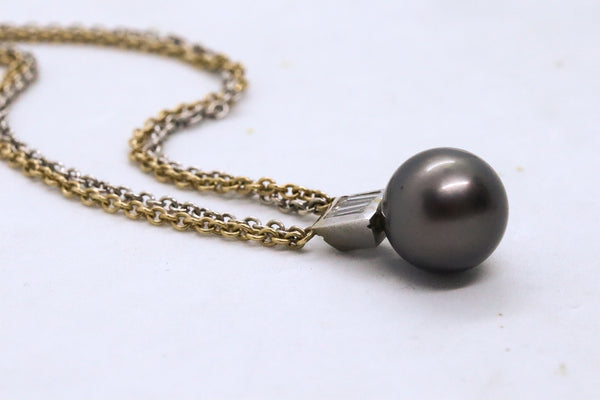 TAHITIAN PEARL & DIAMONDS 14 KT DOUBLE CHAIN NECKLACE