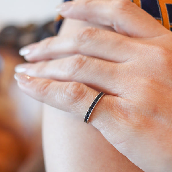 -Eternity Band Ring In 14Kt White Gold With 3.45 Ct Of Natural Blue Sapphires