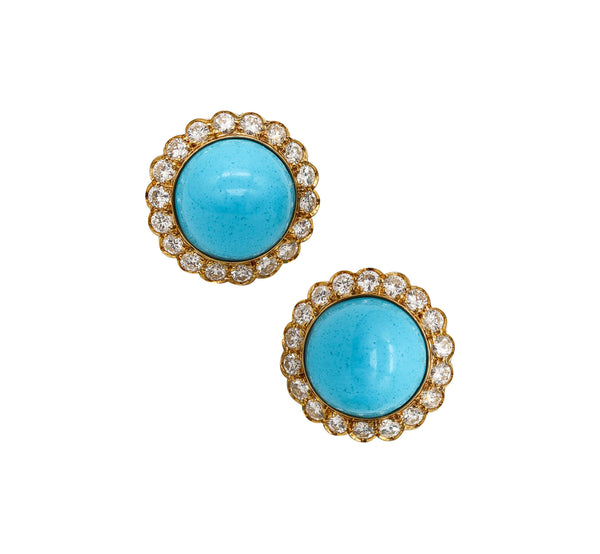 -Turquoises Classic Clip On Earrings In 18Kt Yellow Gold With 3.60 Ctw Diamonds