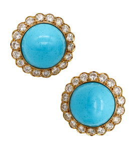 -Turquoises Classic Clip On Earrings In 18Kt Yellow Gold With 3.60 Ctw Diamonds