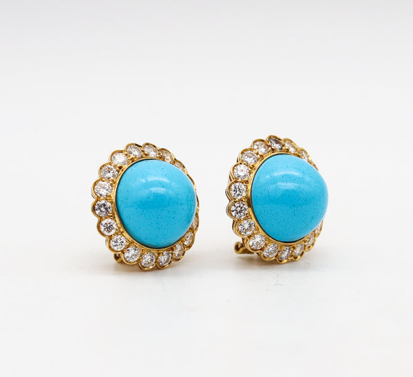 -Turquoises Classic Clip On Earrings In 18Kt Yellow Gold With 3.60 Ctw Diamonds