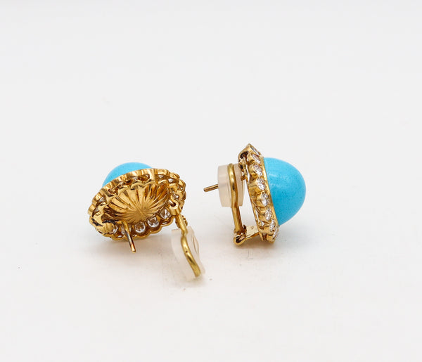 -Turquoises Classic Clip On Earrings In 18Kt Yellow Gold With 3.60 Ctw Diamonds