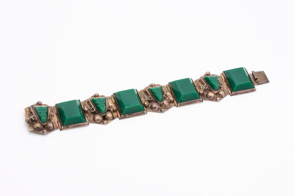 MEXICO TAXCO 1960 STERLING SILVER RETRO BRACELET WITH GREEN ONYX