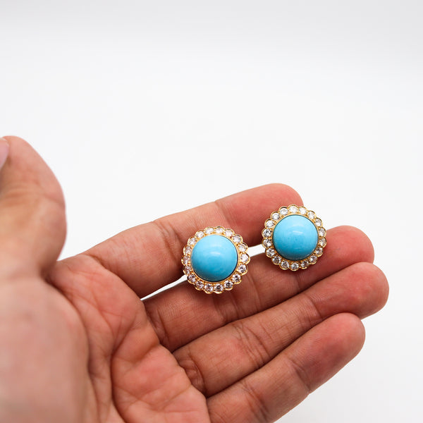 -Turquoises Classic Clip On Earrings In 18Kt Yellow Gold With 3.60 Ctw Diamonds