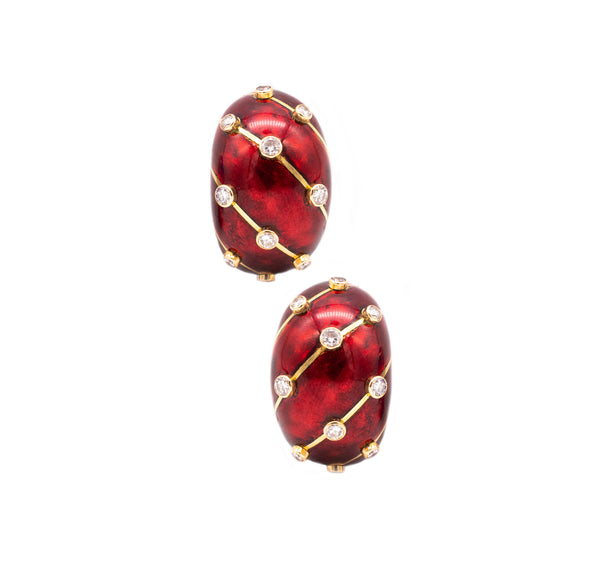 Tiffany & Co. France Schlumberger 18Kt Banana Earrings With Red Enamel And Diamonds