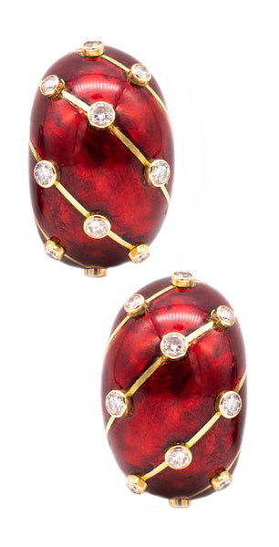 Tiffany & Co. France Schlumberger 18Kt Banana Earrings With Red Enamel And Diamonds