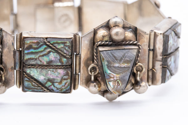 MEXICO TAXCO 1960 RETRO STERLING SILVER BRACELET WITH ABALONE SHELL