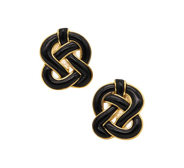 -Tiffany Co. Angela Cummings Knots Earrings in 18Kt Yellow Gold With Black Jade