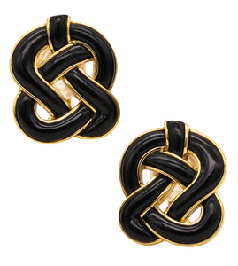-Tiffany Co. Angela Cummings Knots Earrings in 18Kt Yellow Gold With Black Jade