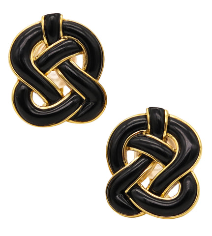 -Tiffany Co. Angela Cummings Knots Earrings in 18Kt Yellow Gold With Black Jade