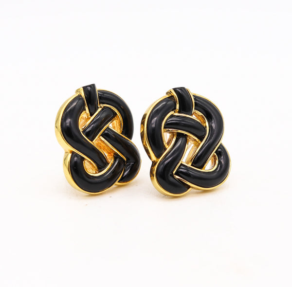 -Tiffany Co. Angela Cummings Knots Earrings in 18Kt Yellow Gold With Black Jade