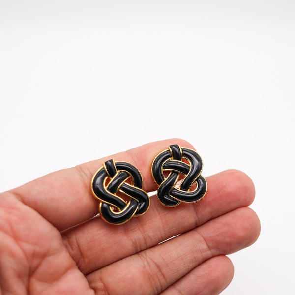 -Tiffany Co. Angela Cummings Knots Earrings in 18Kt Yellow Gold With Black Jade
