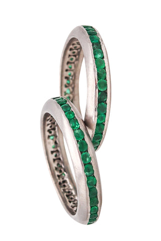Eternity Rings Duo In .950 Platinum With 2.40 Ctw In Colombian Vivid Green Emeralds