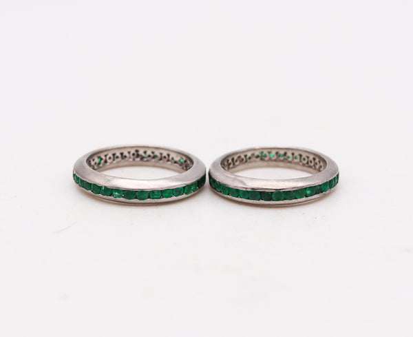 Eternity Rings Duo In .950 Platinum With 2.40 Ctw In Colombian Vivid Green Emeralds