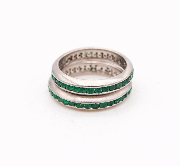 Eternity Rings Duo In .950 Platinum With 2.40 Ctw In Colombian Vivid Green Emeralds