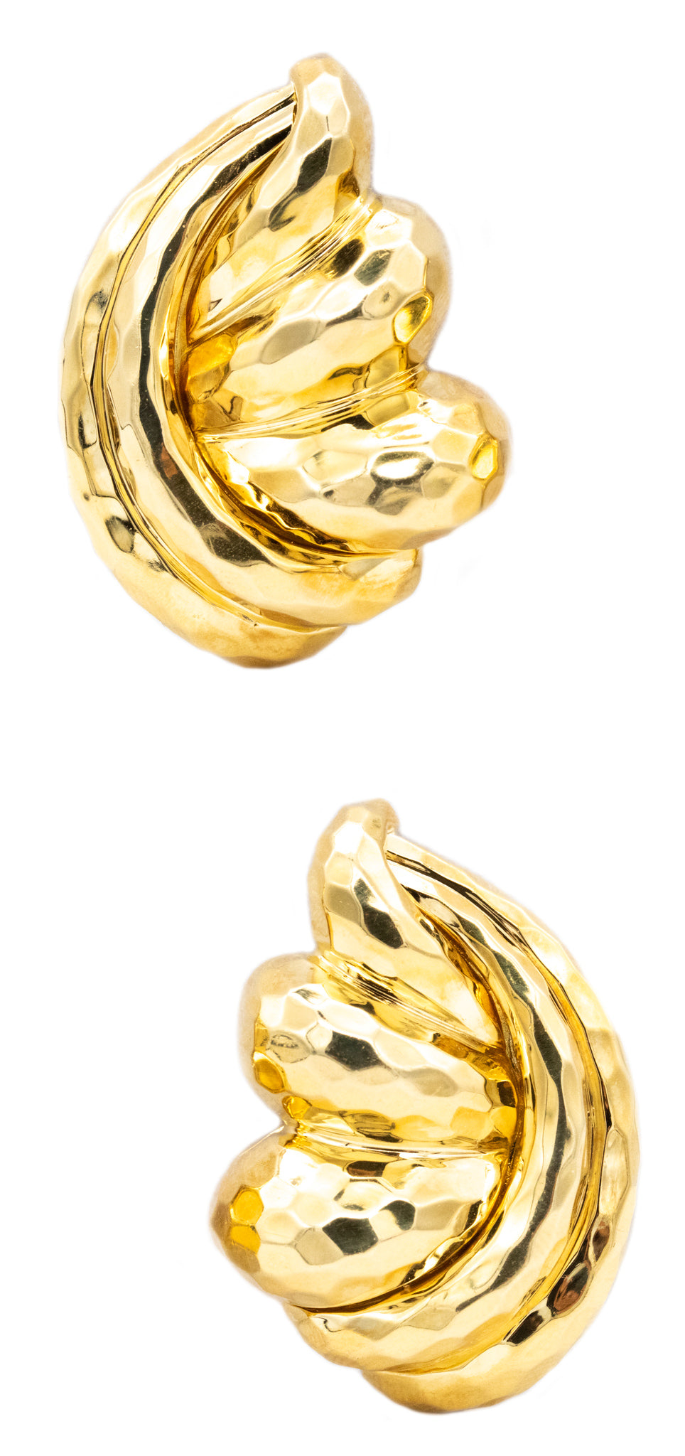 *Henry Dunay New York Large Faceted Hammered Earrings In 18Kt Yellow Gold