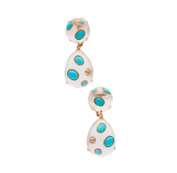 *Seaman Schepps Trianon 18 kt gold Rare drop earrings with turquoise, rock crystal & diamonds