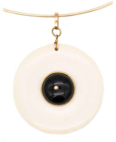 Cartier 1970 Aldo Cipullo Rare Geometric Pendant In 18Kt Gold With Onyx And Carvings