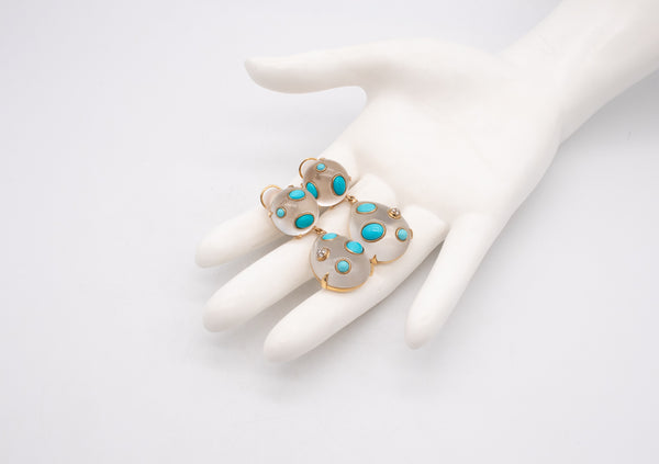 *Seaman Schepps Trianon 18 kt gold Rare drop earrings with turquoise, rock crystal & diamonds