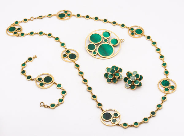 Chaumet Paris 1970 by Édouard Richard Retro Modernist Clips Earrings In 18Kt Gold With Malachite