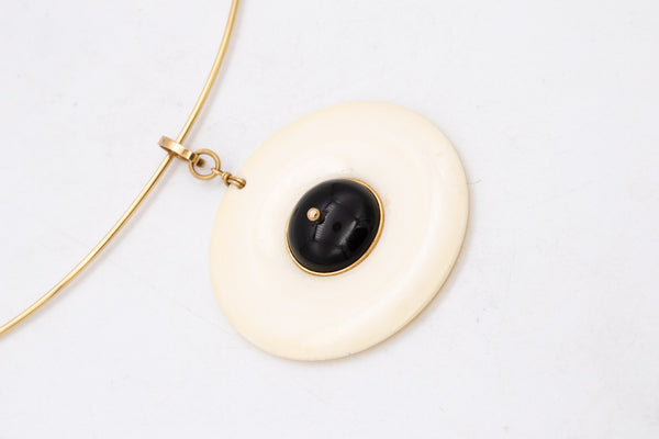 Cartier 1970 Aldo Cipullo Rare Geometric Pendant In 18Kt Gold With Onyx And Carvings