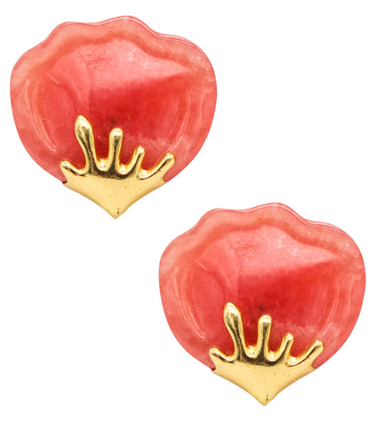 -Tiffany Co. 1977 Angela Cummings Petals Earrings In 18Kt Gold With Rhodochrosite