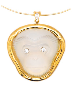 Sabino Opalescent Glass Monkey Pendant In 18Kt Gold With 1.51 Cts In VS Diamonds