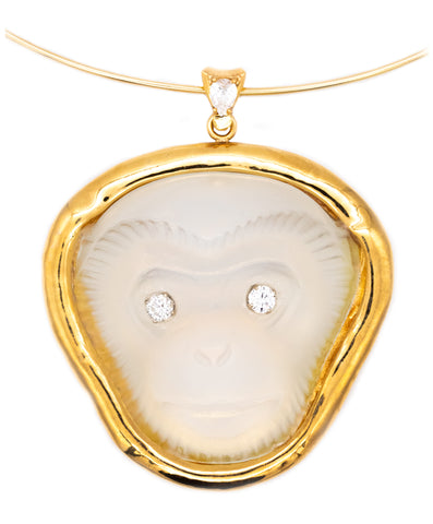 Sabino Opalescent Glass Monkey Pendant In 18Kt Gold With 1.51 Cts In VS Diamonds