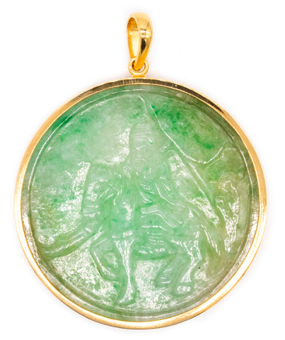 Gia Certified Jadeite Green Jade Pendant In 18Kt Yellow Gold With 102.27 Cts Gemstone