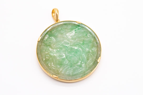 Gia Certified Jadeite Green Jade Pendant In 18Kt Yellow Gold With 102.27 Cts Gemstone