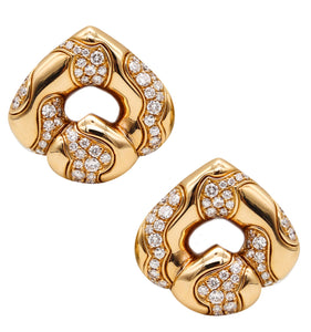 -Marina Bvlgari 1987 Pardy Clips Earrings In 18Kt Yellow Gold With 4.84 Ctw Diamonds