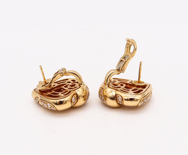 -Marina Bvlgari 1987 Pardy Clips Earrings In 18Kt Yellow Gold With 4.84 Ctw Diamonds