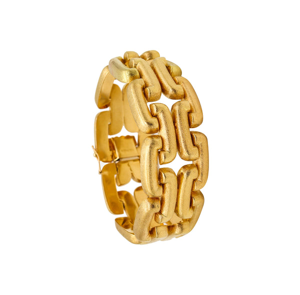 -Italy 1950 Mid Century Geometric Links Bracelet In Brushed 18Kt Yellow Gold