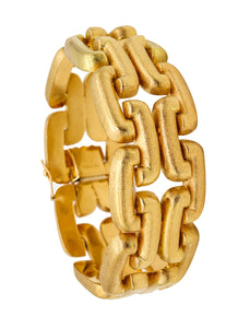 -Italy 1950 Mid Century Geometric Links Bracelet In Brushed 18Kt Yellow Gold
