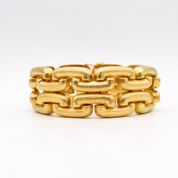-Italy 1950 Mid Century Geometric Links Bracelet In Brushed 18Kt Yellow Gold