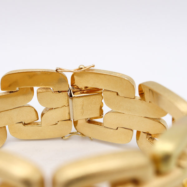 -Italy 1950 Mid Century Geometric Links Bracelet In Brushed 18Kt Yellow Gold