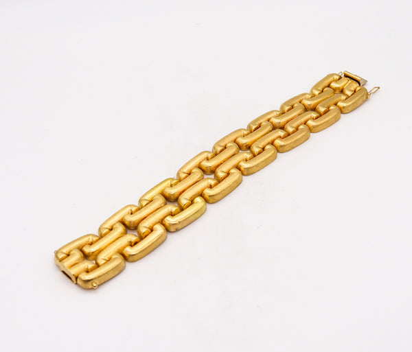 -Italy 1950 Mid Century Geometric Links Bracelet In Brushed 18Kt Yellow Gold