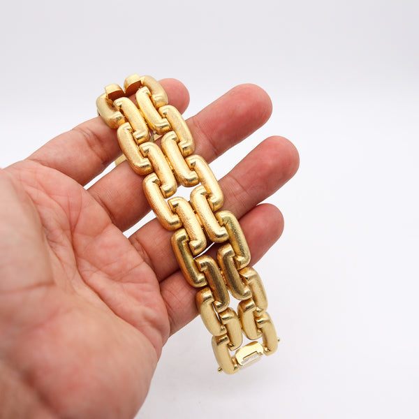-Italy 1950 Mid Century Geometric Links Bracelet In Brushed 18Kt Yellow Gold