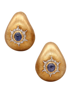 Buccellati Milano Cushioned Clips Earrings In 18Kt Yellow Gold With Ceylon Blue Sapphires