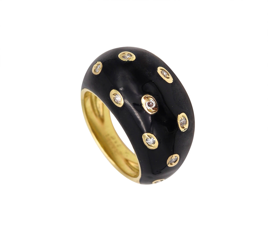 Piaget Paris Panther Domed Enamel Cocktail Ring In 18Kt Gold With