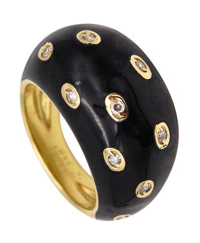 Piaget Paris Panther Domed Enamel Cocktail Ring In 18Kt Gold With Diamonds