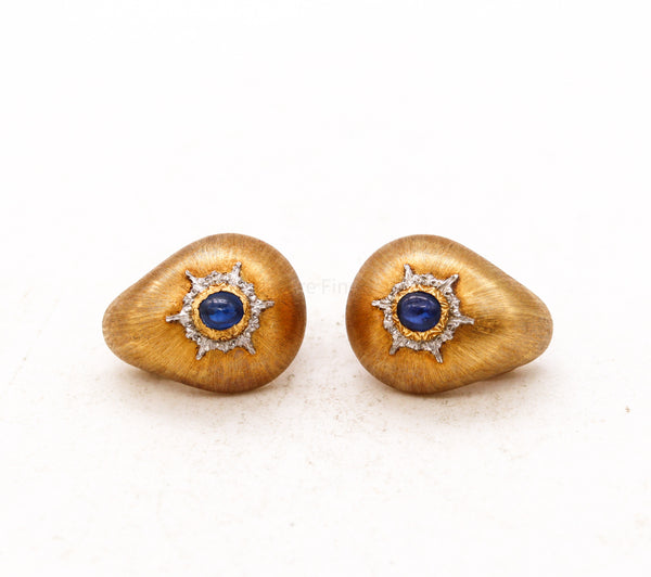 Buccellati Milano Cushioned Clips Earrings In 18Kt Yellow Gold With Ceylon Blue Sapphires