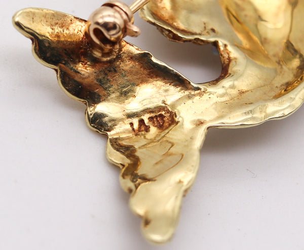 -Italian 1960 Modernist Fish Brooch In 18Kt Yellow Gold With Australian Opals
