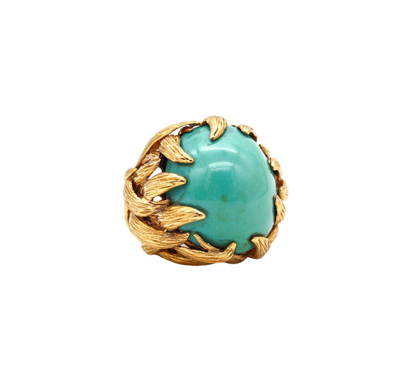 -David Webb 1970 New York Flames Cocktail Ring In 18Kt Gold with 40.82 Cts Turquoise