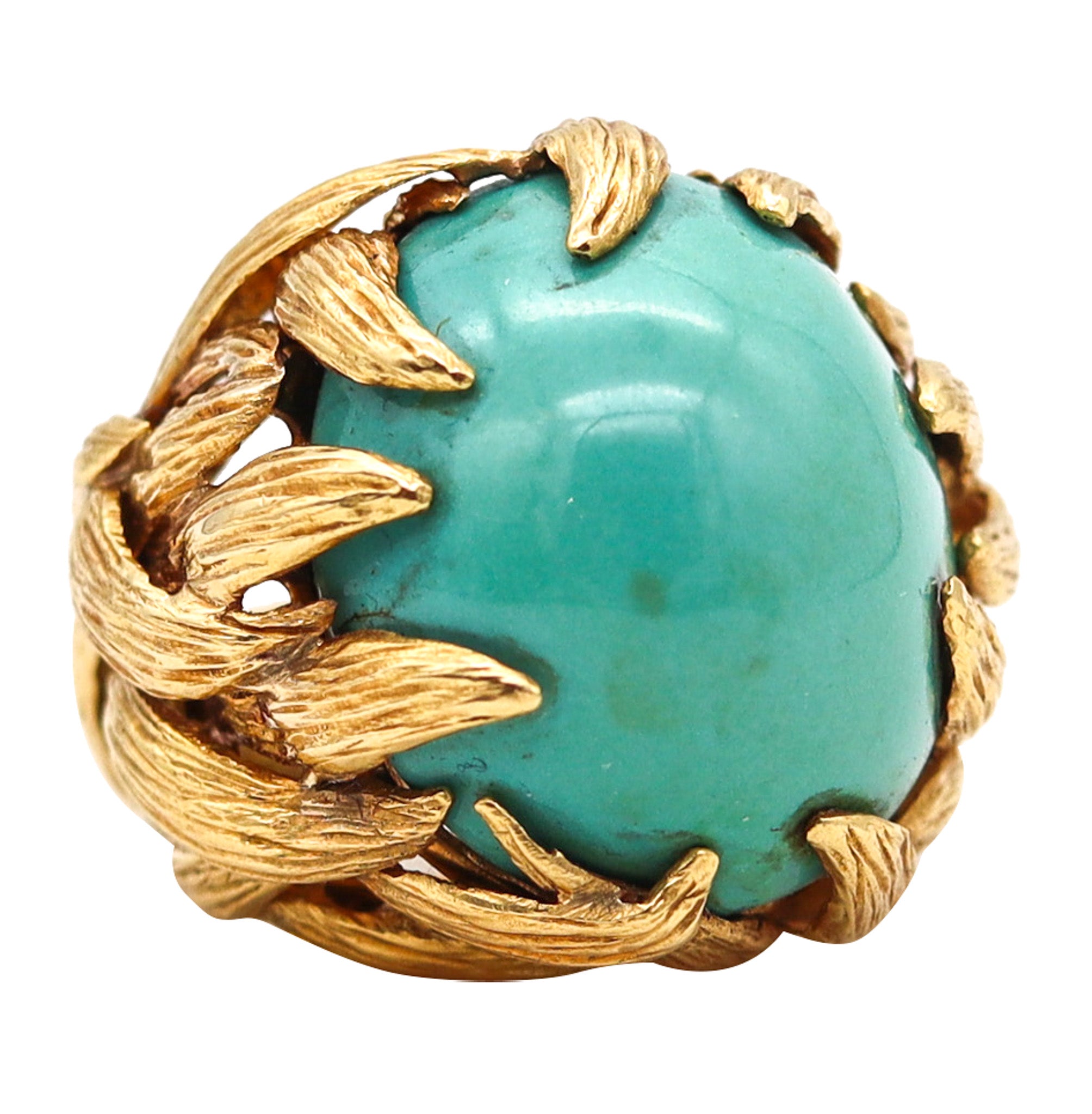 -David Webb 1970 New York Flames Cocktail Ring In 18Kt Gold with 40.82 Cts Turquoise