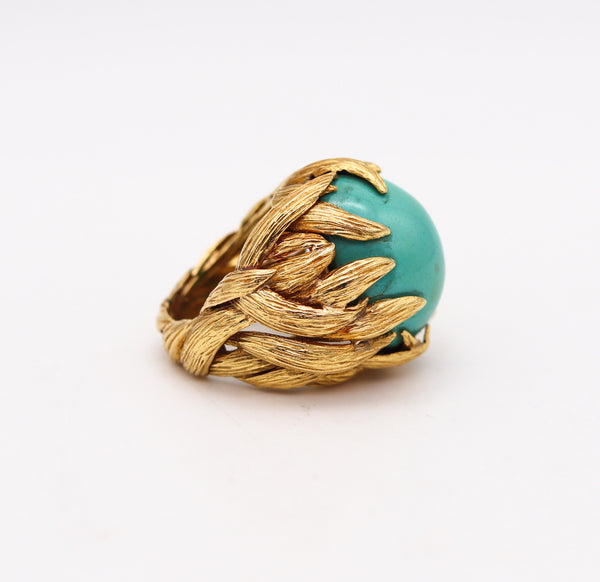 -David Webb 1970 New York Flames Cocktail Ring In 18Kt Gold with 40.82 Cts Turquoise