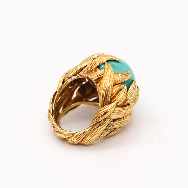 -David Webb 1970 New York Flames Cocktail Ring In 18Kt Gold with 40.82 Cts Turquoise