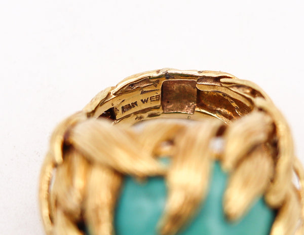 -David Webb 1970 New York Flames Cocktail Ring In 18Kt Gold with 40.82 Cts Turquoise